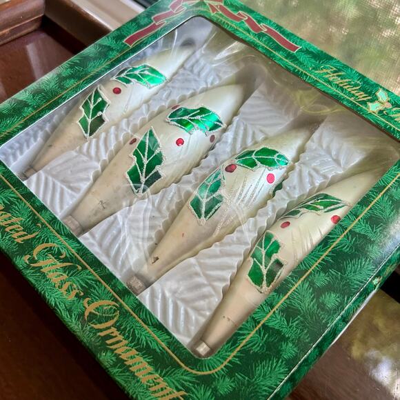 Holiday Time Vintage Glass Ornaments – Set of 4 Holly Teardrops, 6” - Picture 5 of 12